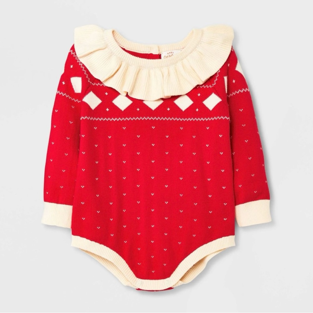 Cat & Jack Red and Cream Sweater Bodysuit